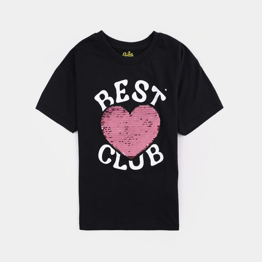 Girls Cotton Jersey T-Shirt (Best Club) - Jet Black