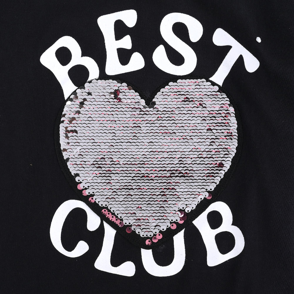 Girls Cotton Jersey T-Shirt (Best Club) - Jet Black