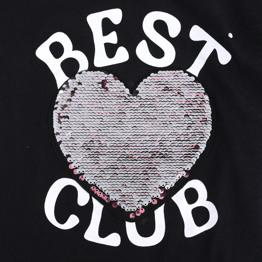 Girls Cotton Jersey T-Shirt (Best Club) - Jet Black