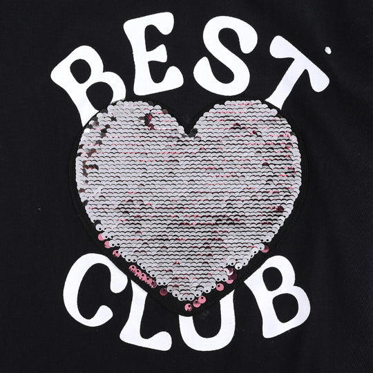 Girls Cotton Jersey T-Shirt (Best Club) - Jet Black