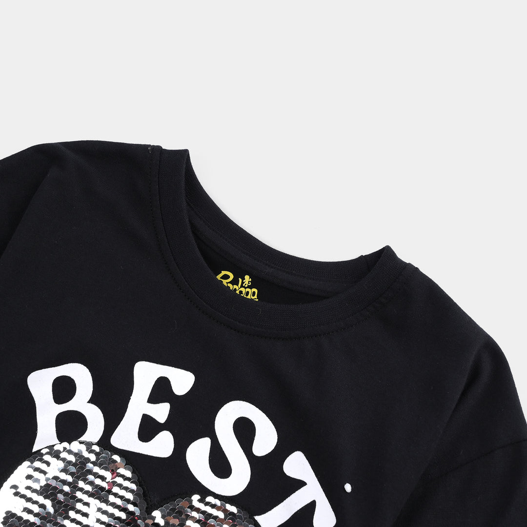 Girls Cotton Jersey T-Shirt (Best Club) - Jet Black