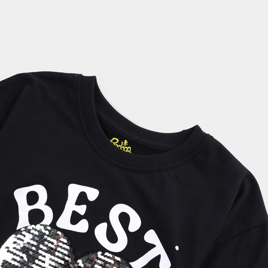 Girls Cotton Jersey T-Shirt (Best Club) - Jet Black