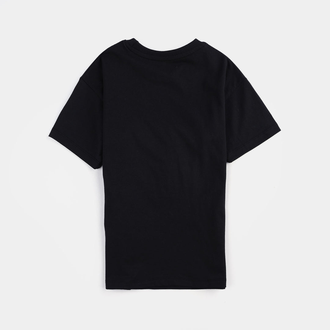 Girls Cotton Jersey T-Shirt (Best Club) - Jet Black
