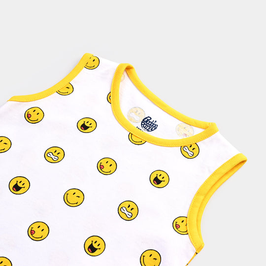 Infant Boys Cotton Jersey Sando Smiley World-Cyber Yellow