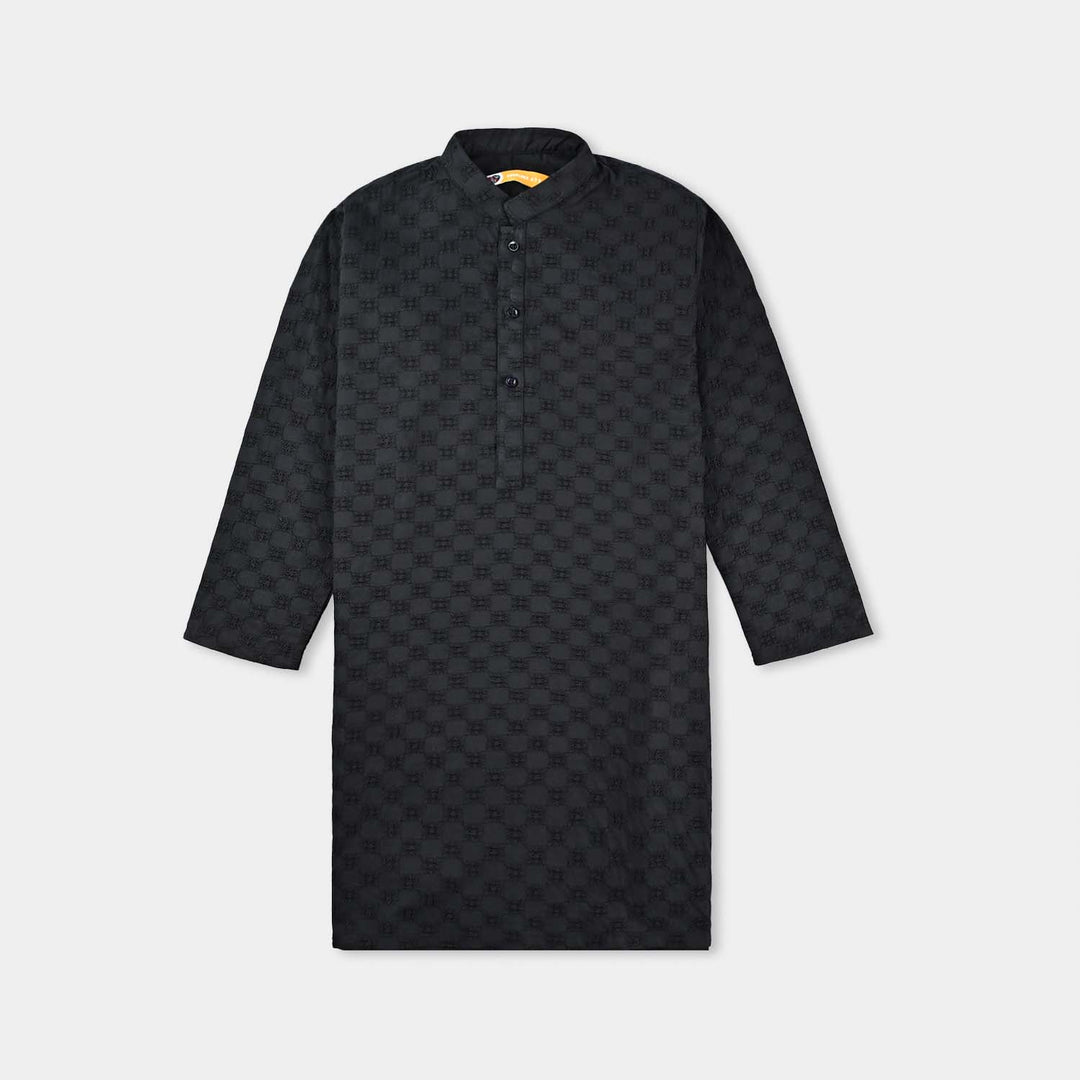 Boys Cotton Kurta Pajama (Chicken)-BLACK