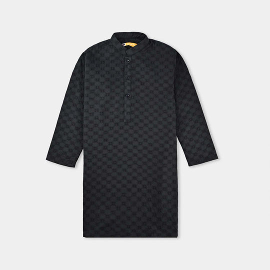 Boys Cotton Kurta Pajama (Chicken)-BLACK