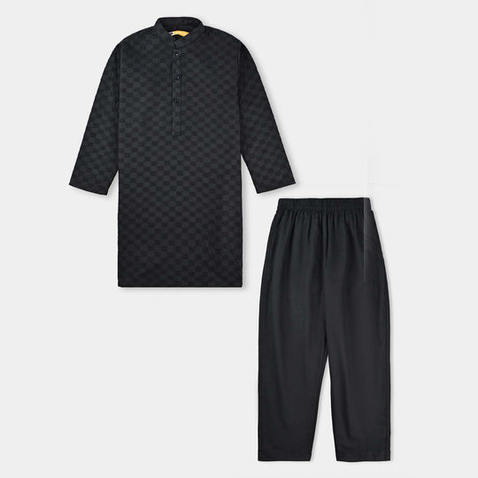 Boys Cotton Kurta Pajama (Chicken)-BLACK