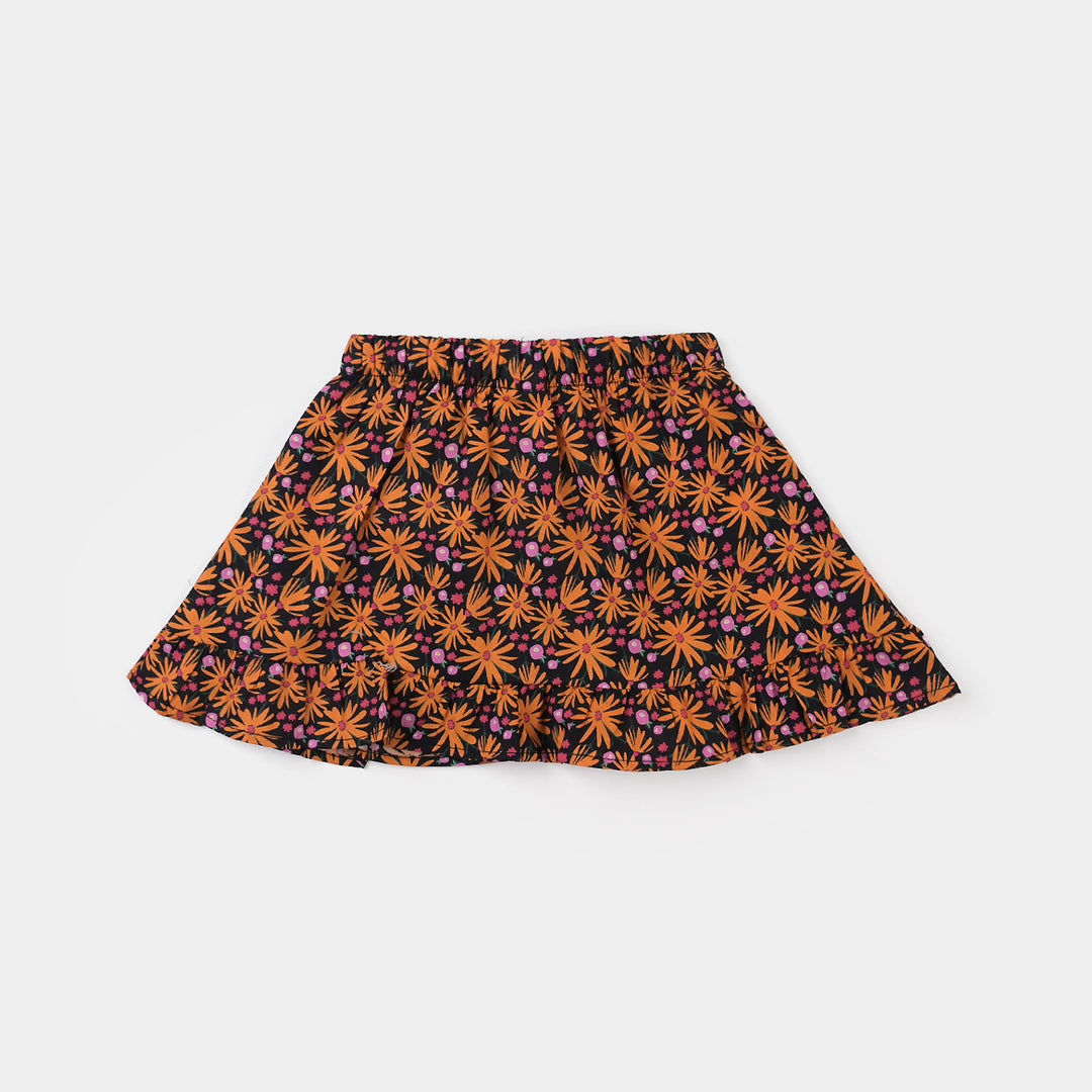 Infant Girls Cotton Poplin Short Skirt Floral - Mustard