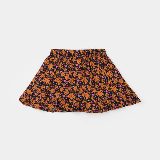 Infant Girls Cotton Poplin Short Skirt Floral - Mustard