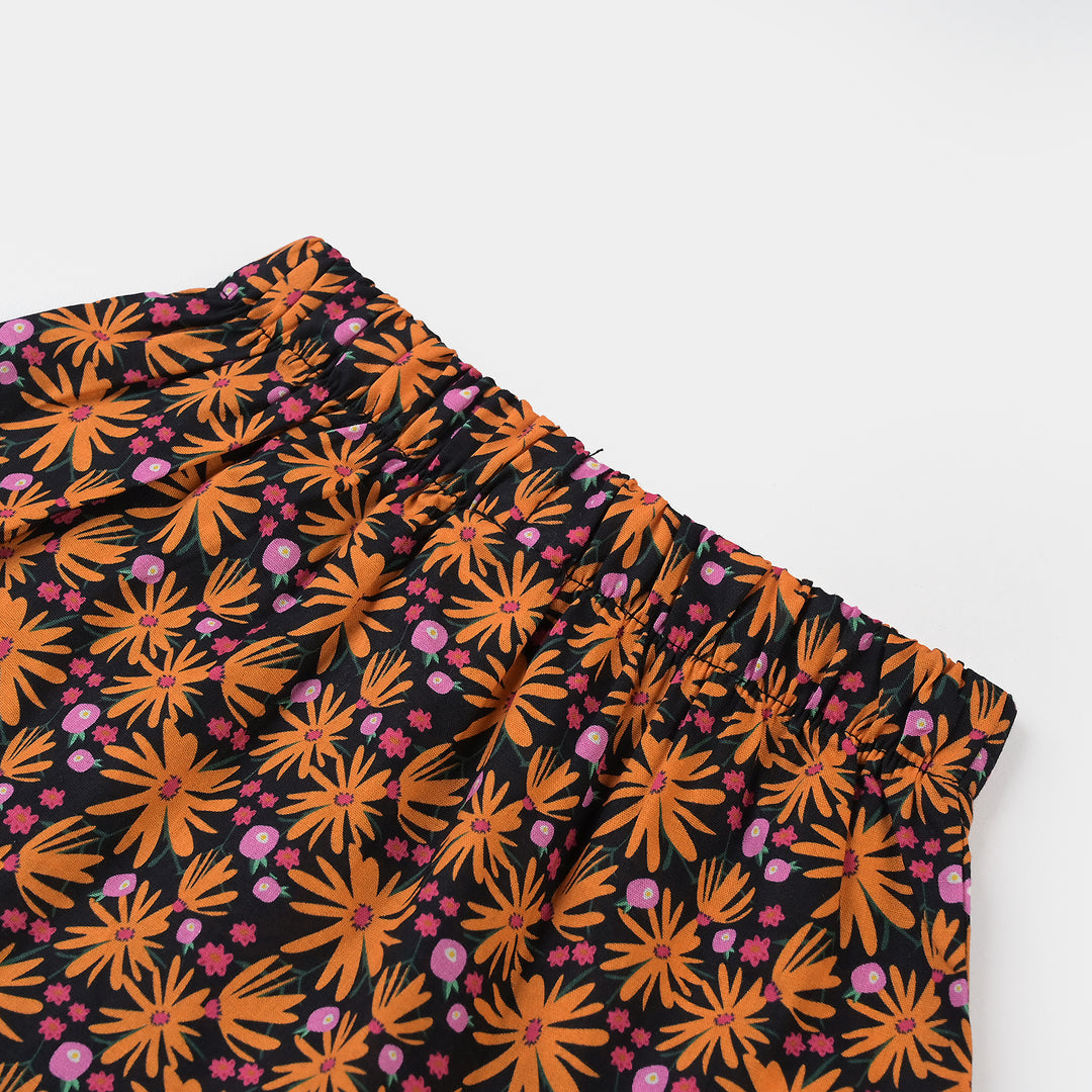 Infant Girls Cotton Poplin Short Skirt Floral - Mustard