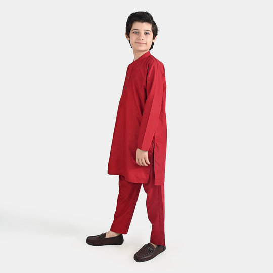 Boys Poly Viscose Kurta & Pajama Suit (Tribal Motif)-RED