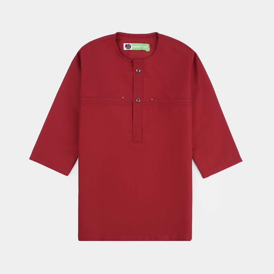 Infant Boys Poly Viscose Kurta & Pajama Suit - RED