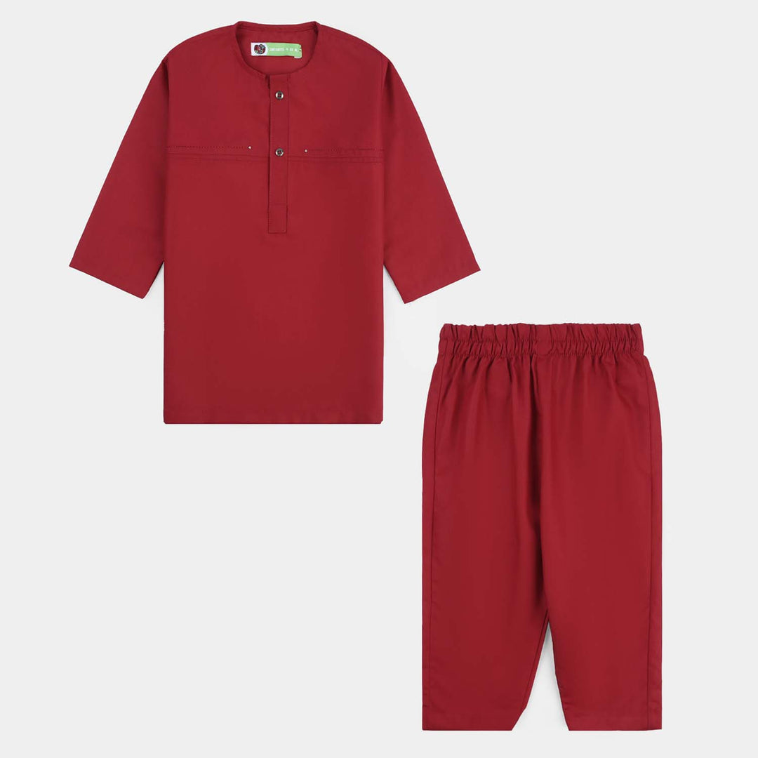Infant Boys Poly Viscose Kurta & Pajama Suit - RED