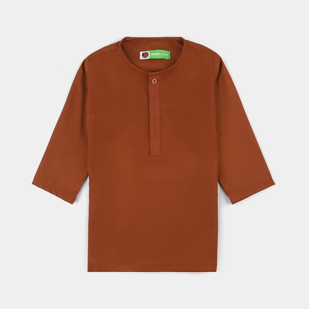 Infant Boys Poly Viscose Kurta Pajama Suit (Dobby)-BROWN