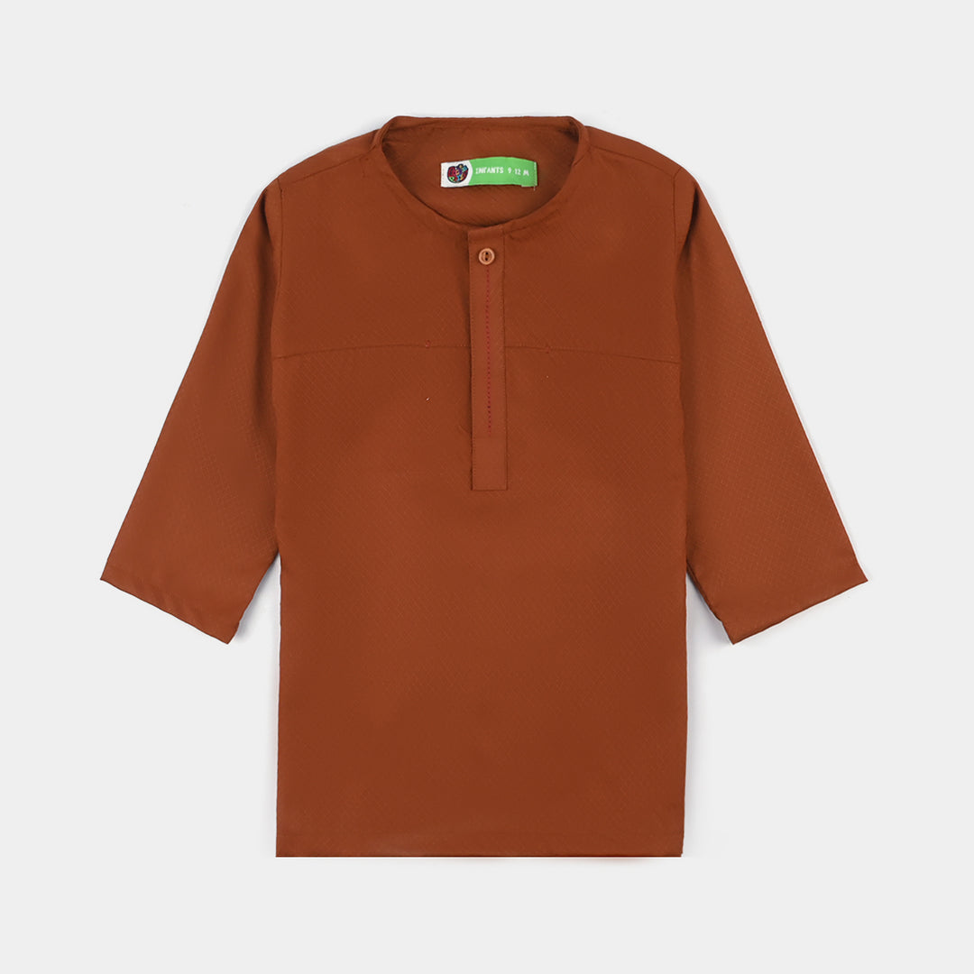 Infant Boys Poly Viscose Kurta Pajama Suit (Dobby)-BROWN