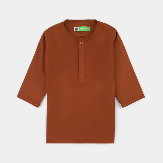 Infant Boys Poly Viscose Kurta Pajama Suit (Dobby)-BROWN