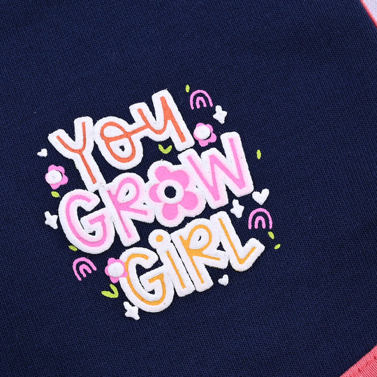Infant Girls Cotton Terry Short Grow Girl-Navy Blue