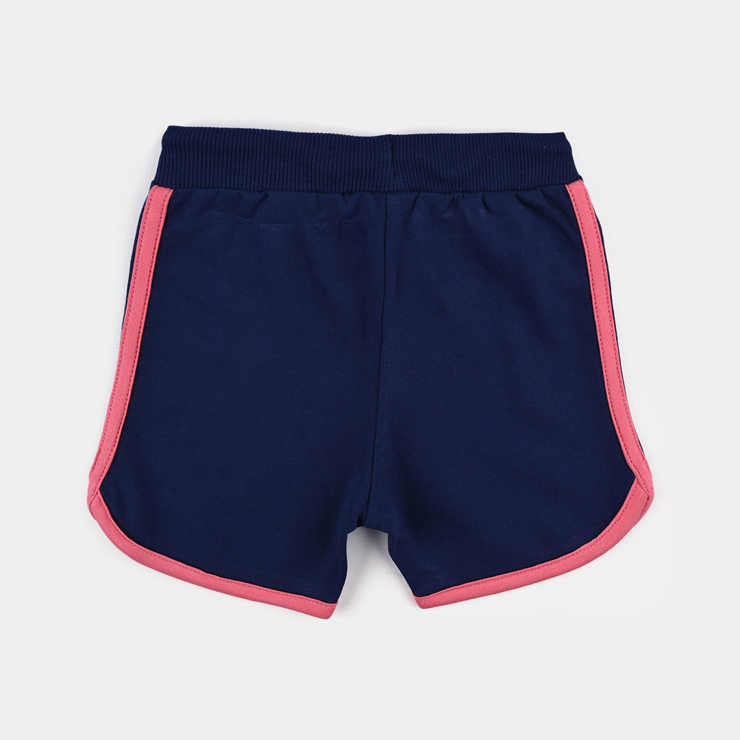 Infant Girls Cotton Terry Short Grow Girl-Navy Blue