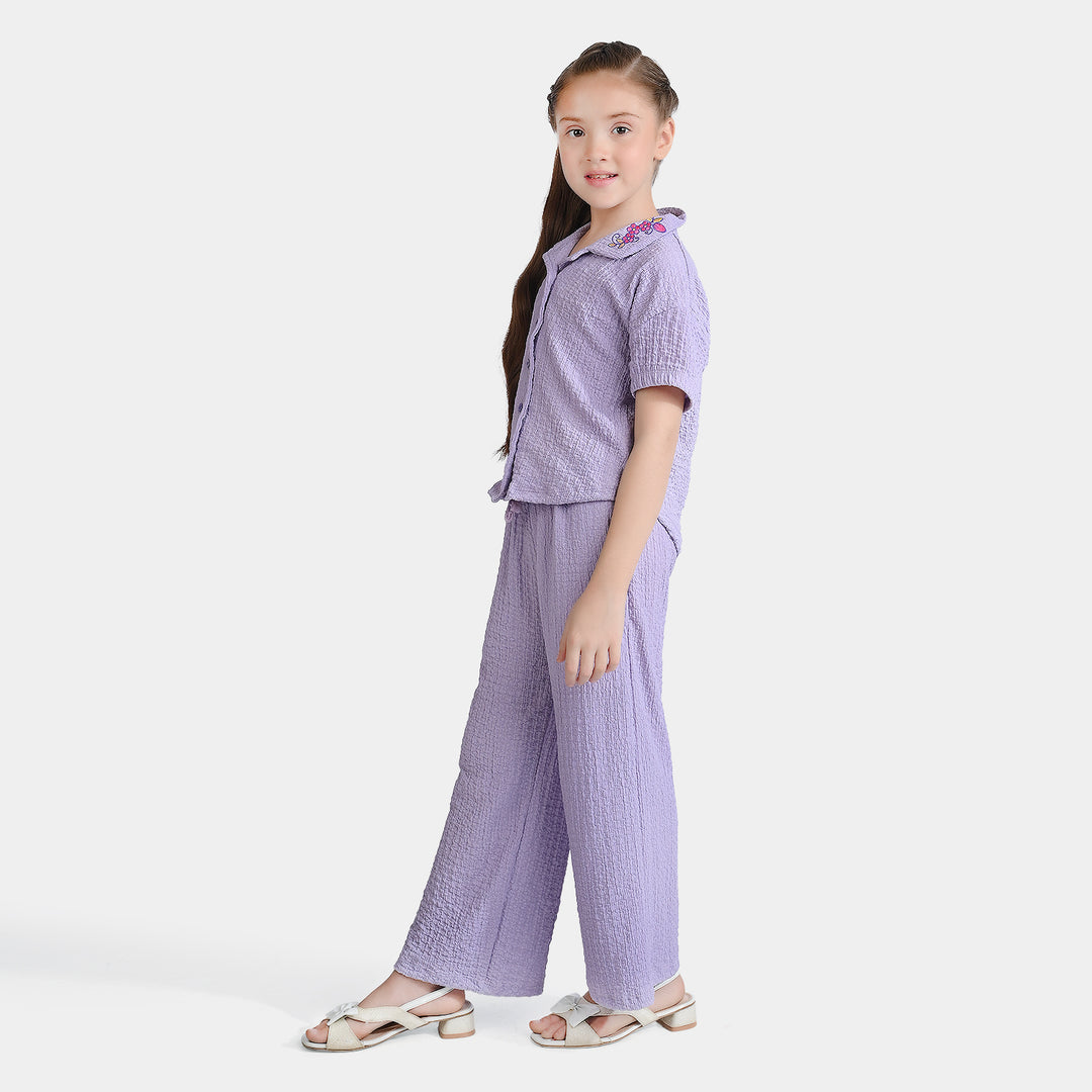 Girls Poly Crinkle 2 Piece Suit Flora Lilac-ORCHID
