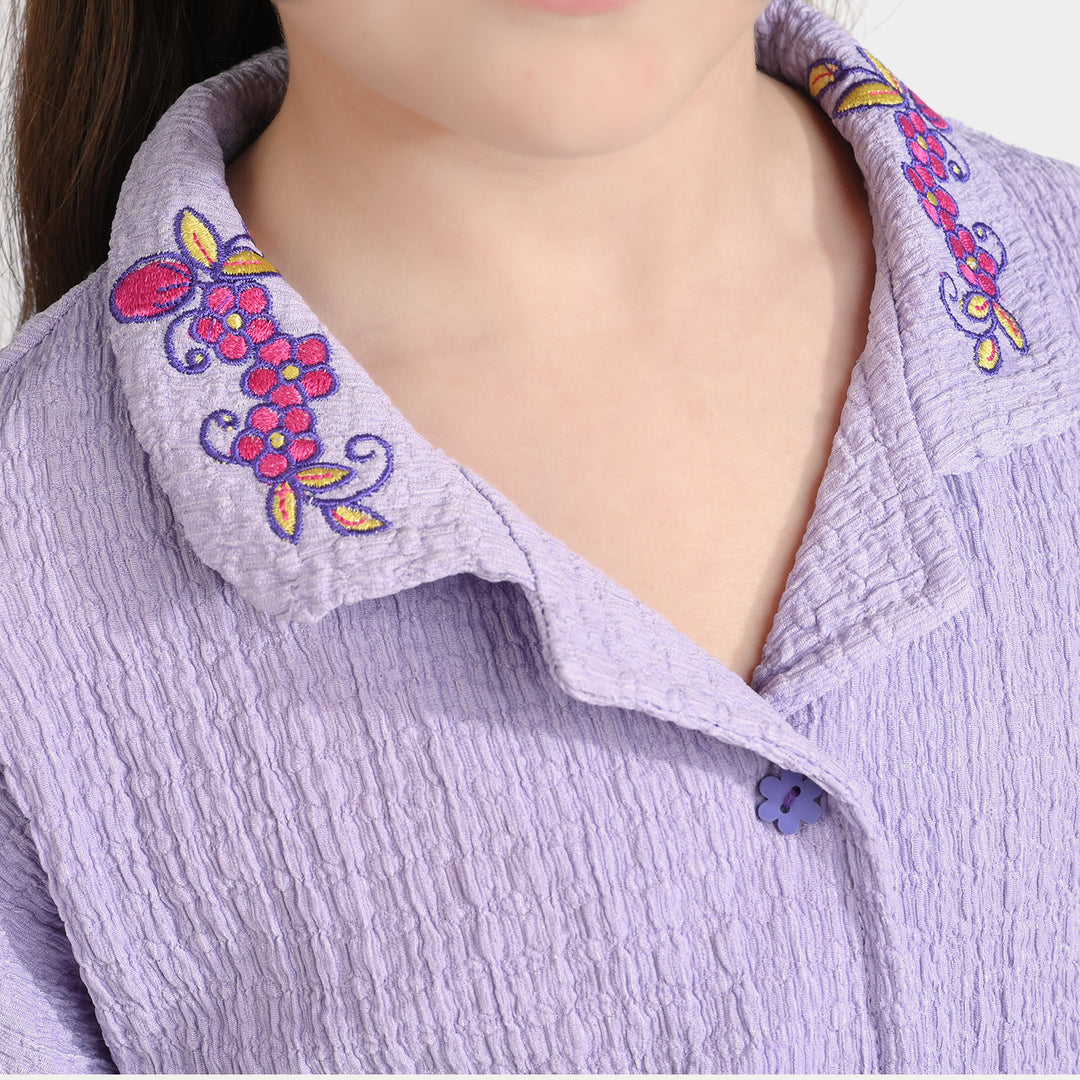 Girls Poly Crinkle 2 Piece Suit Flora Lilac-ORCHID