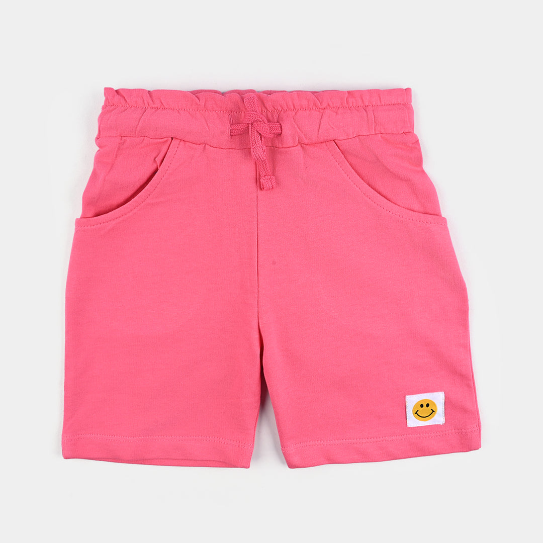 Girls Cotton Terry Shorts (Smiley) - Hot Pink