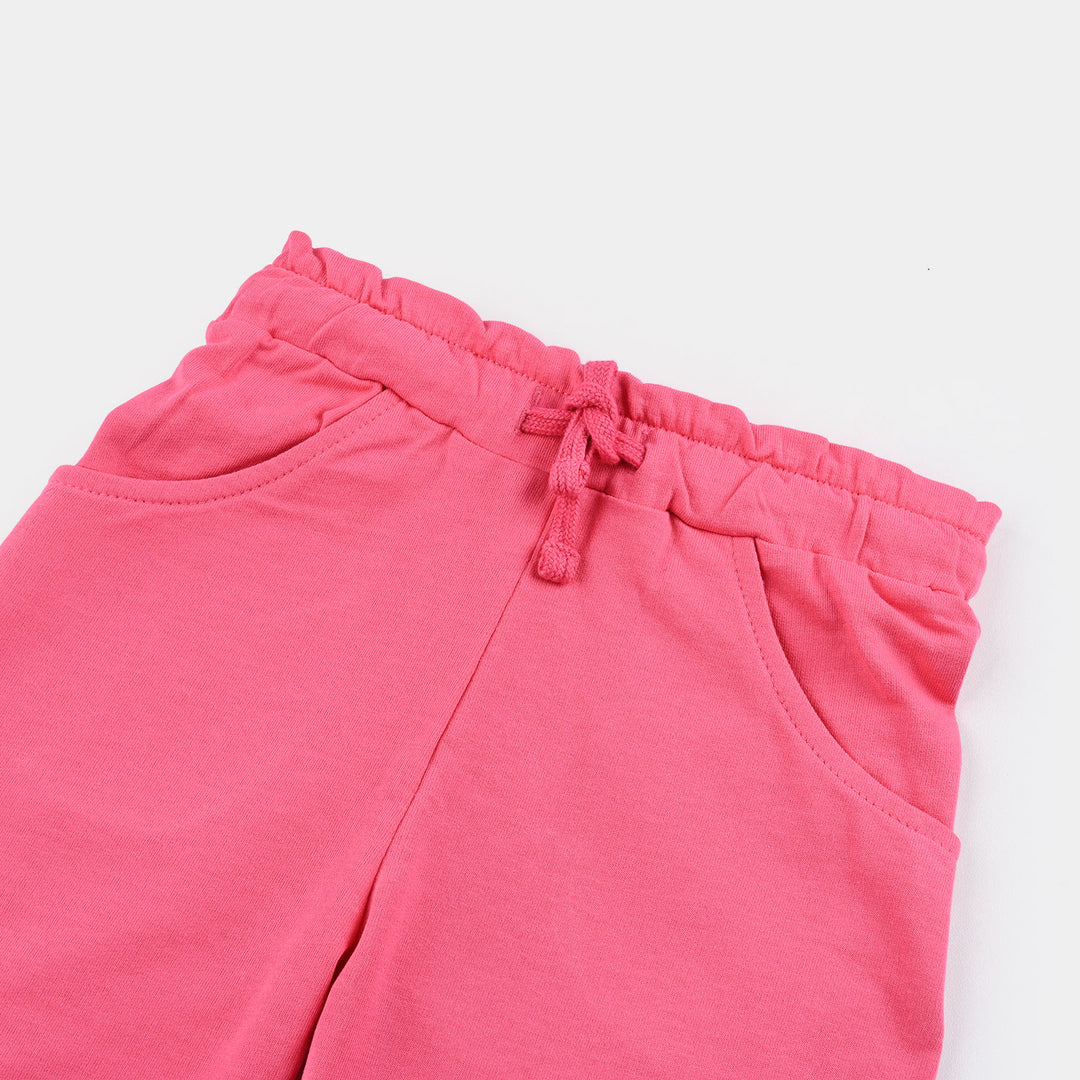 Girls Cotton Terry Shorts (Smiley) - Hot Pink