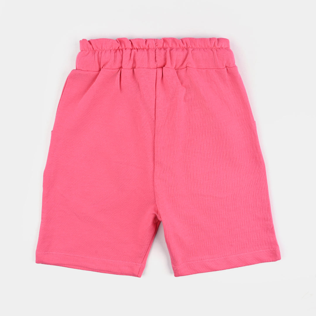 Girls Cotton Terry Shorts (Smiley) - Hot Pink