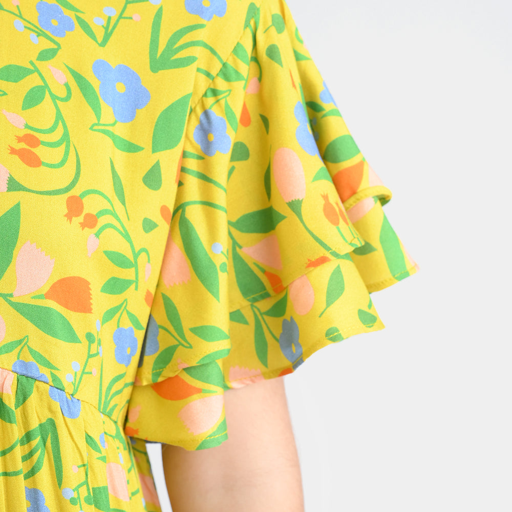 Girls Cotton Viscose Casual Frock - Yellow