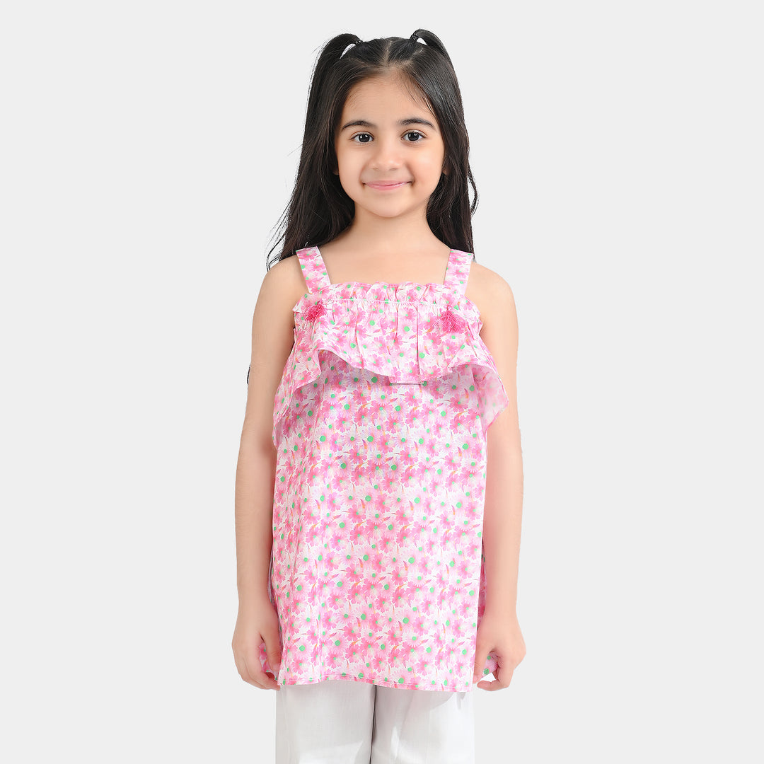 Girls Cotton Poplin Casual Top Pink Daisy