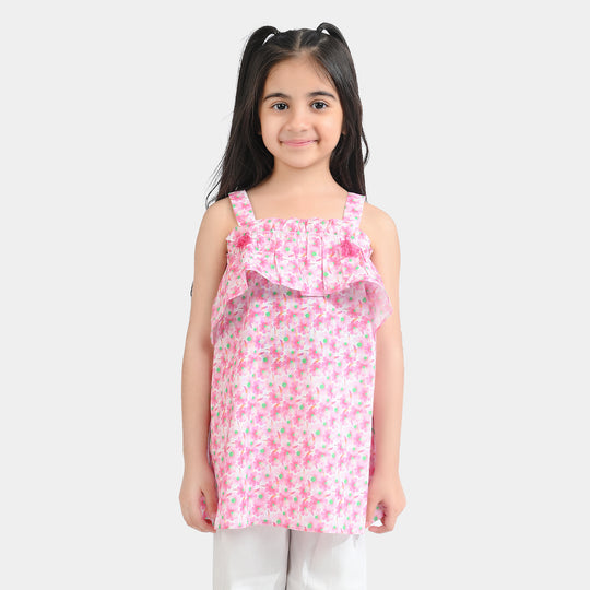 Girls Cotton Poplin Casual Top Pink Daisy