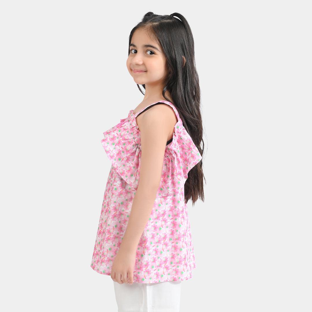 Girls Cotton Poplin Casual Top Pink Daisy