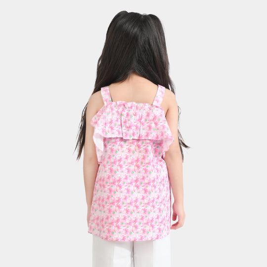Girls Cotton Poplin Casual Top Pink Daisy