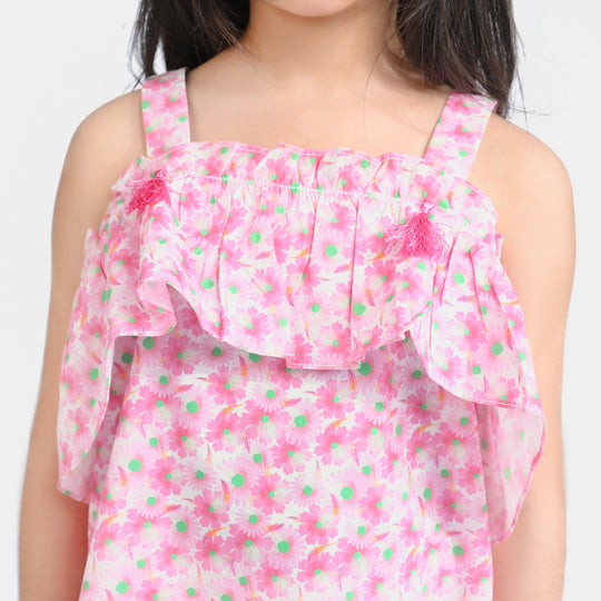 Girls Cotton Poplin Casual Top Pink Daisy