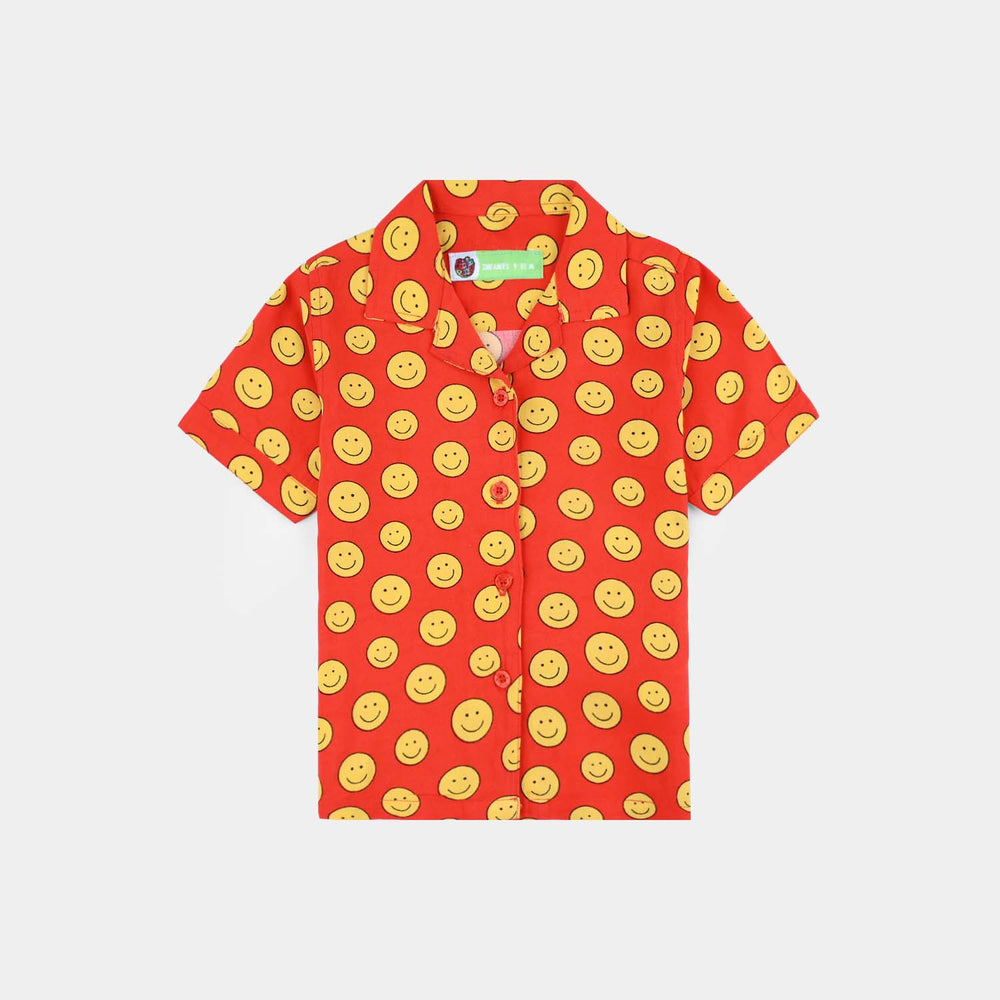 Infant Girls Viscose Nightwear-AOP Smiley- Dark Orange