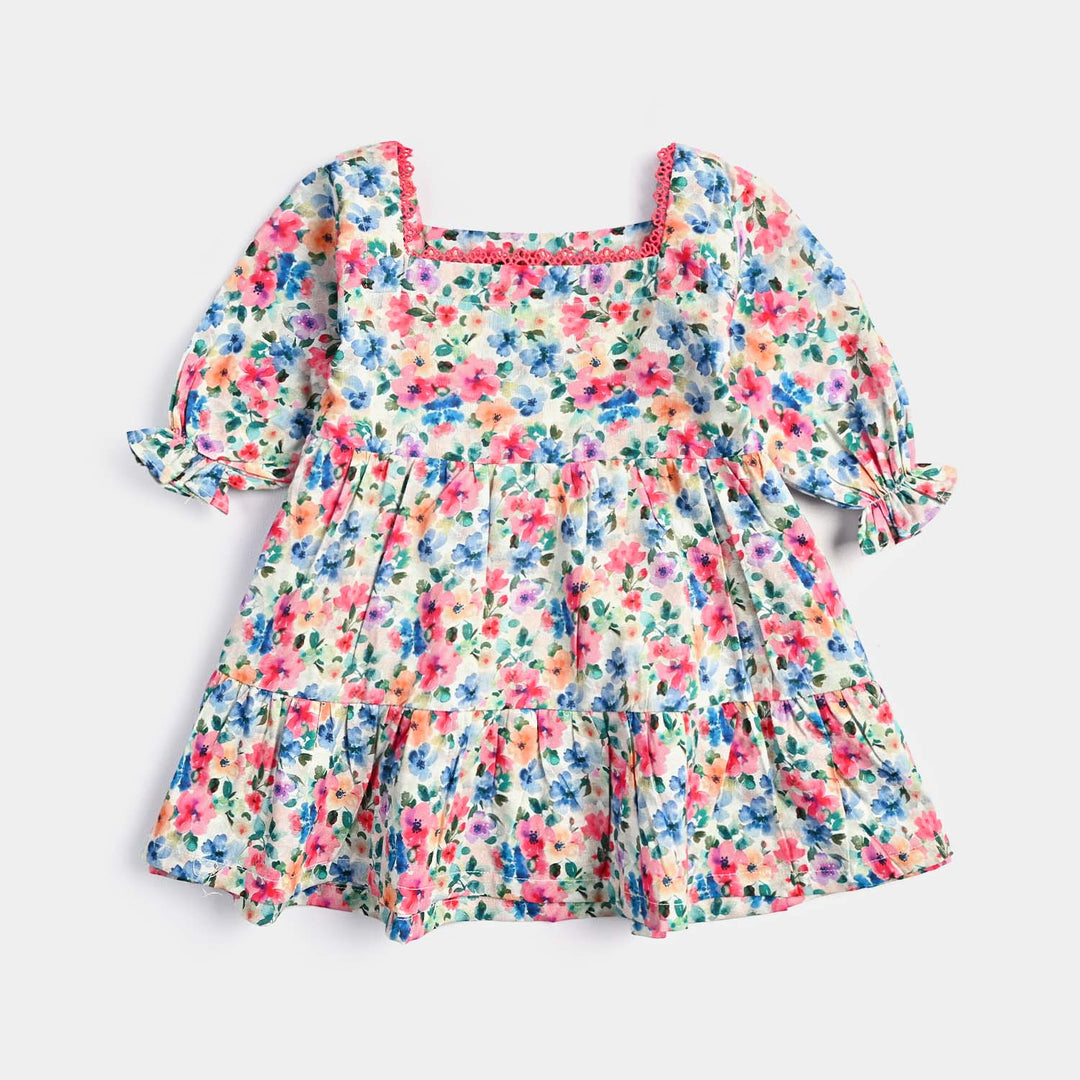 Infant Girls Cotton Poplin Casual Frock Mix Floral-Multi