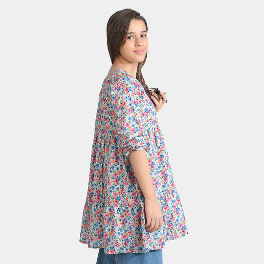Girls Cotton Poplin Casual Frock Floral - Multi