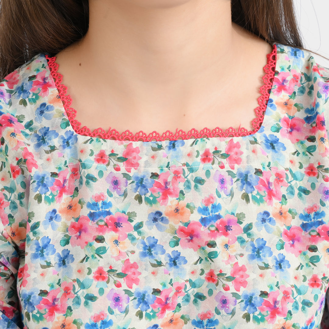 Girls Cotton Poplin Casual Frock Floral - Multi