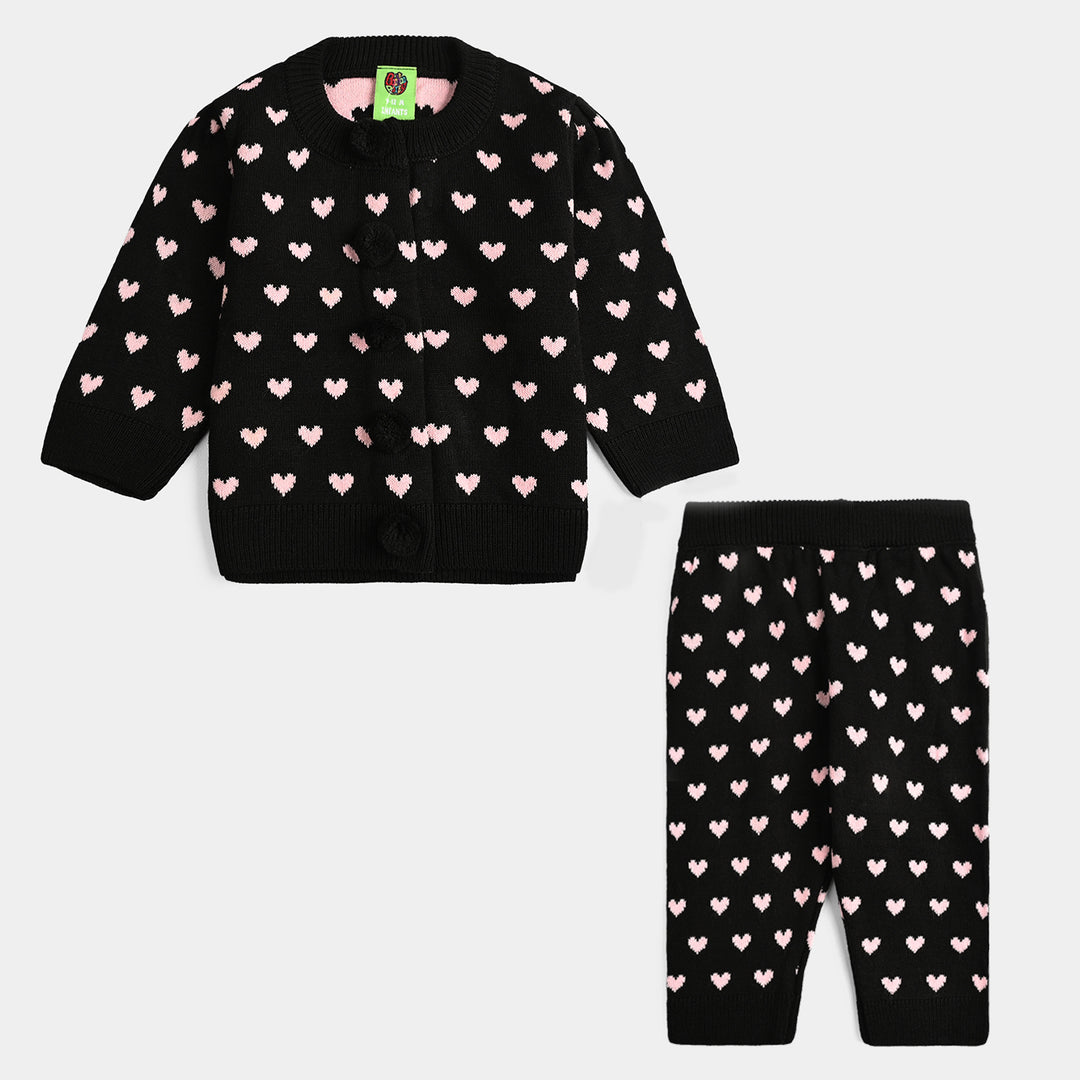Infant Girls Acrylic Co-Ord Set Jacquard Heart - Multi
