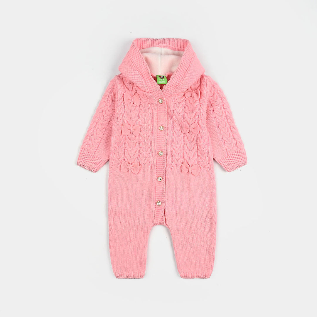 Infant Girls Acrylic Romper-Cable Bow - Light Pink