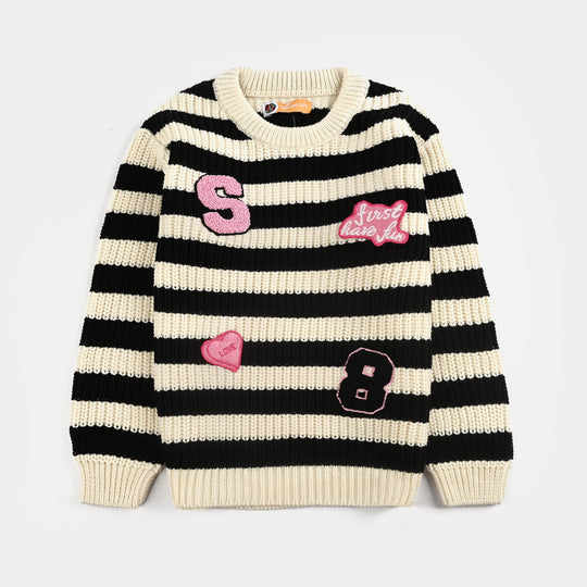 Girls Acrylic Sweater-Have Fun-Black/White