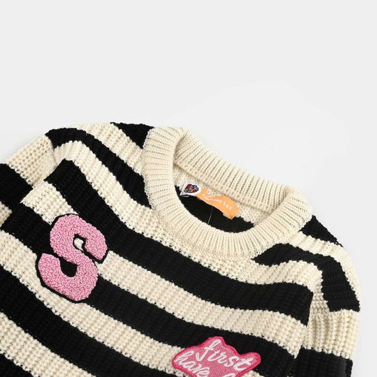 Girls Acrylic Sweater-Have Fun-Black/White
