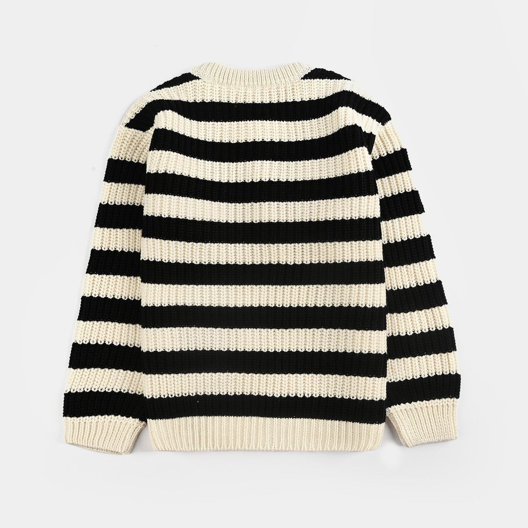 Girls Acrylic Sweater-Have Fun-Black/White
