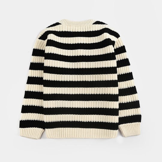 Girls Acrylic Sweater-Have Fun-Black/White