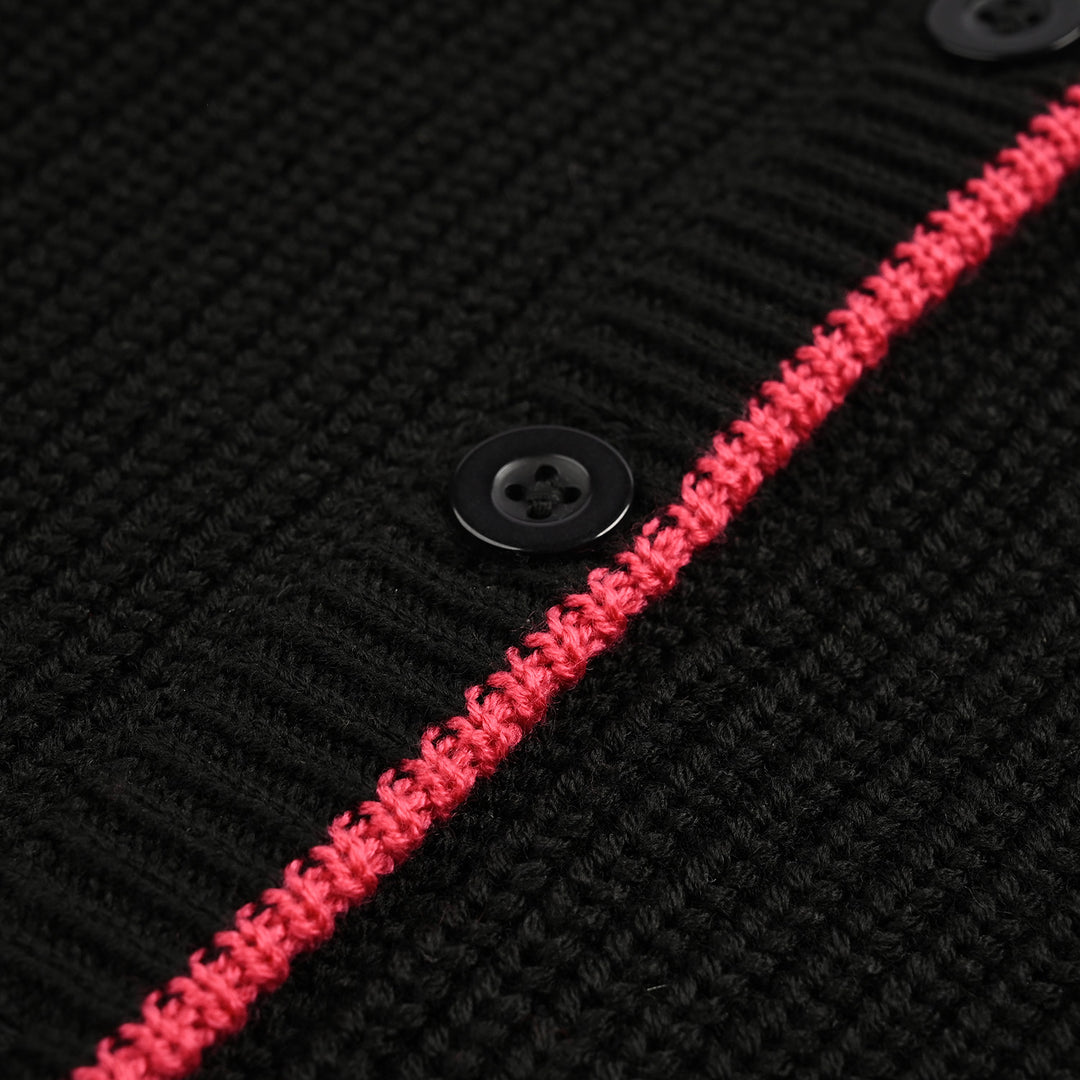 Girls Acrylic Sweater Cardigan-Black