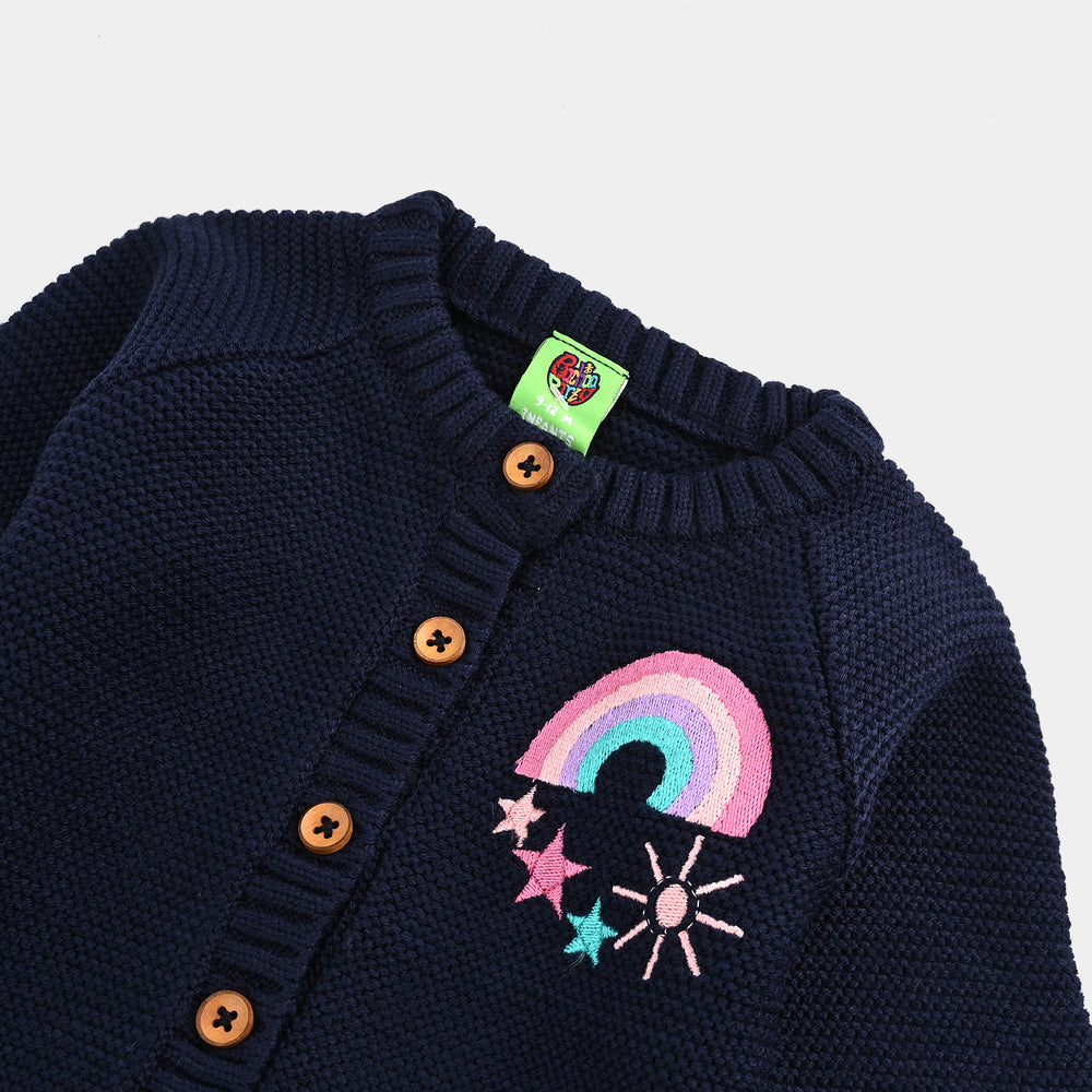 Infant Girls Acrylic Sweater-Rainbow - NAVY