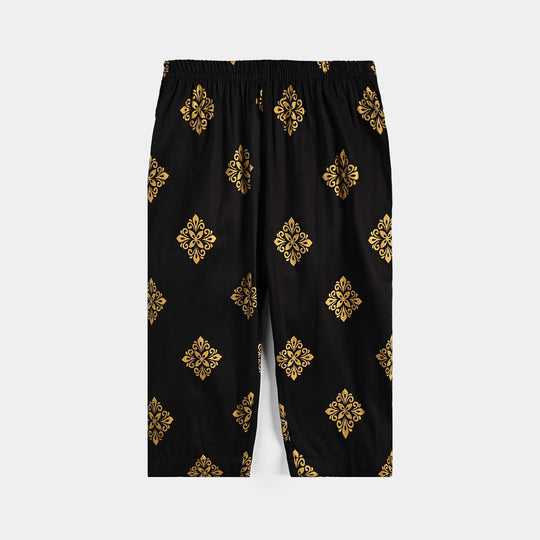 Infant Girls Cotton Printed Pants - Black