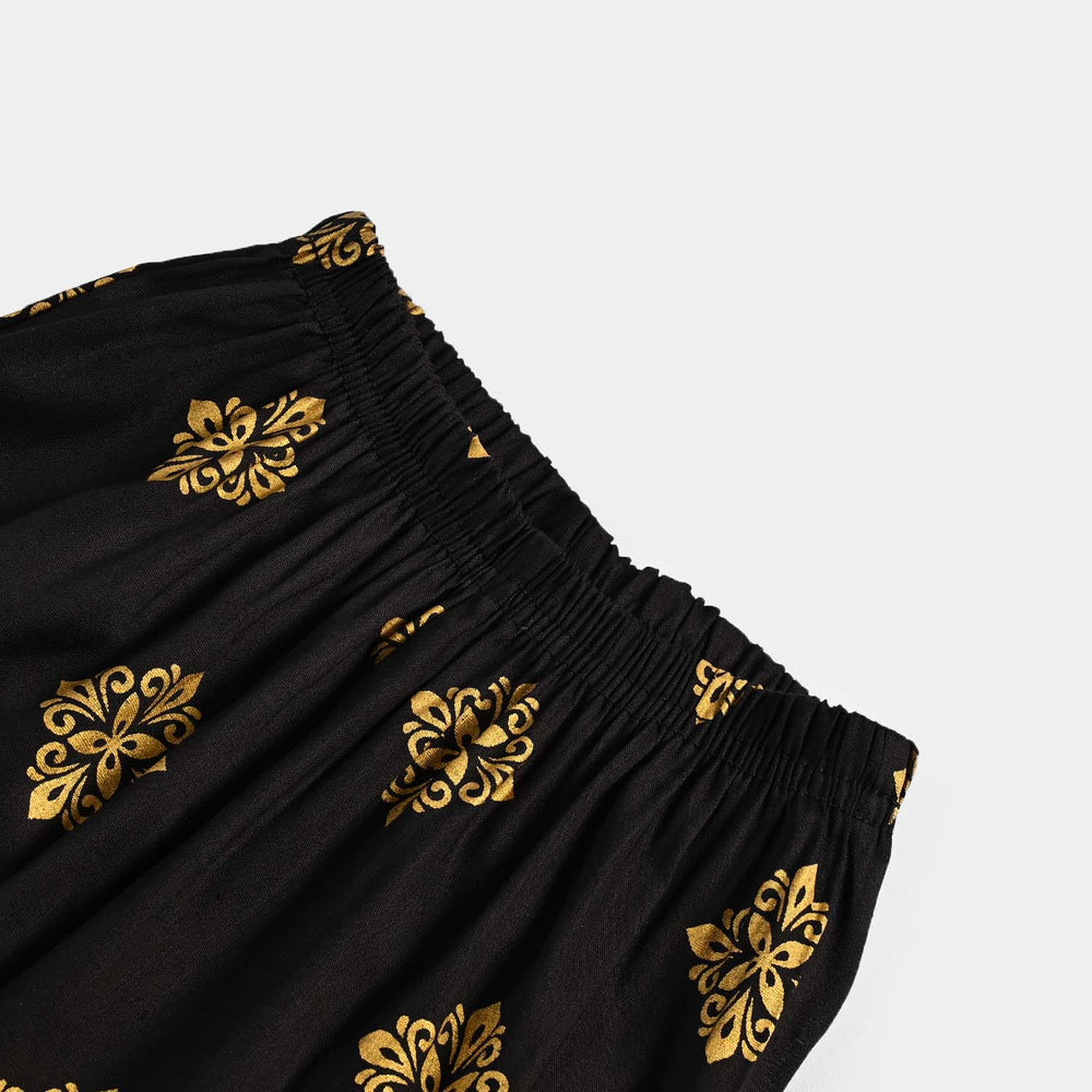 Infant Girls Cotton Printed Pants - Black