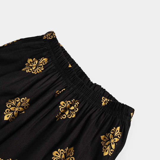 Infant Girls Cotton Printed Pants - Black