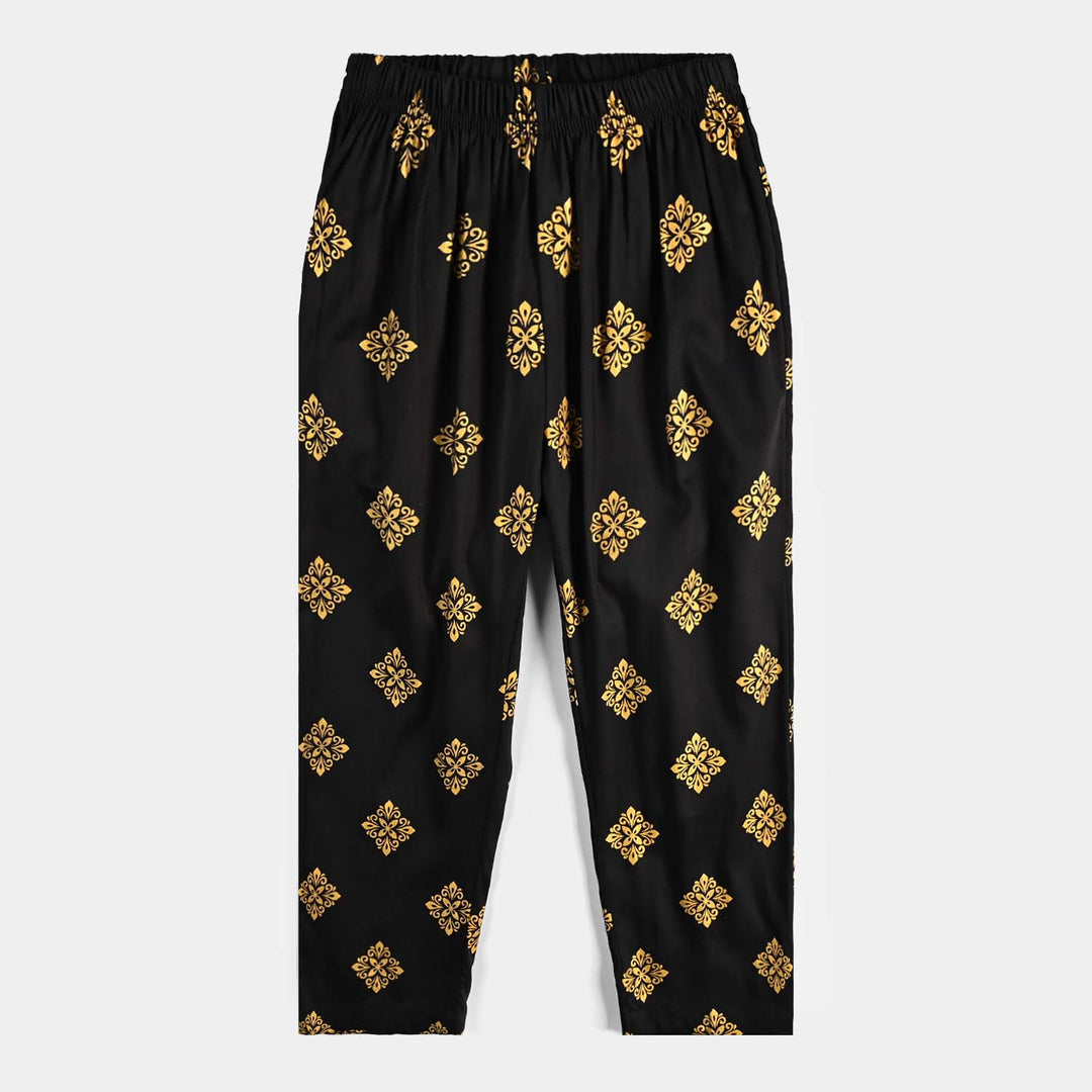 Girls Cotton Printed Pants - Black