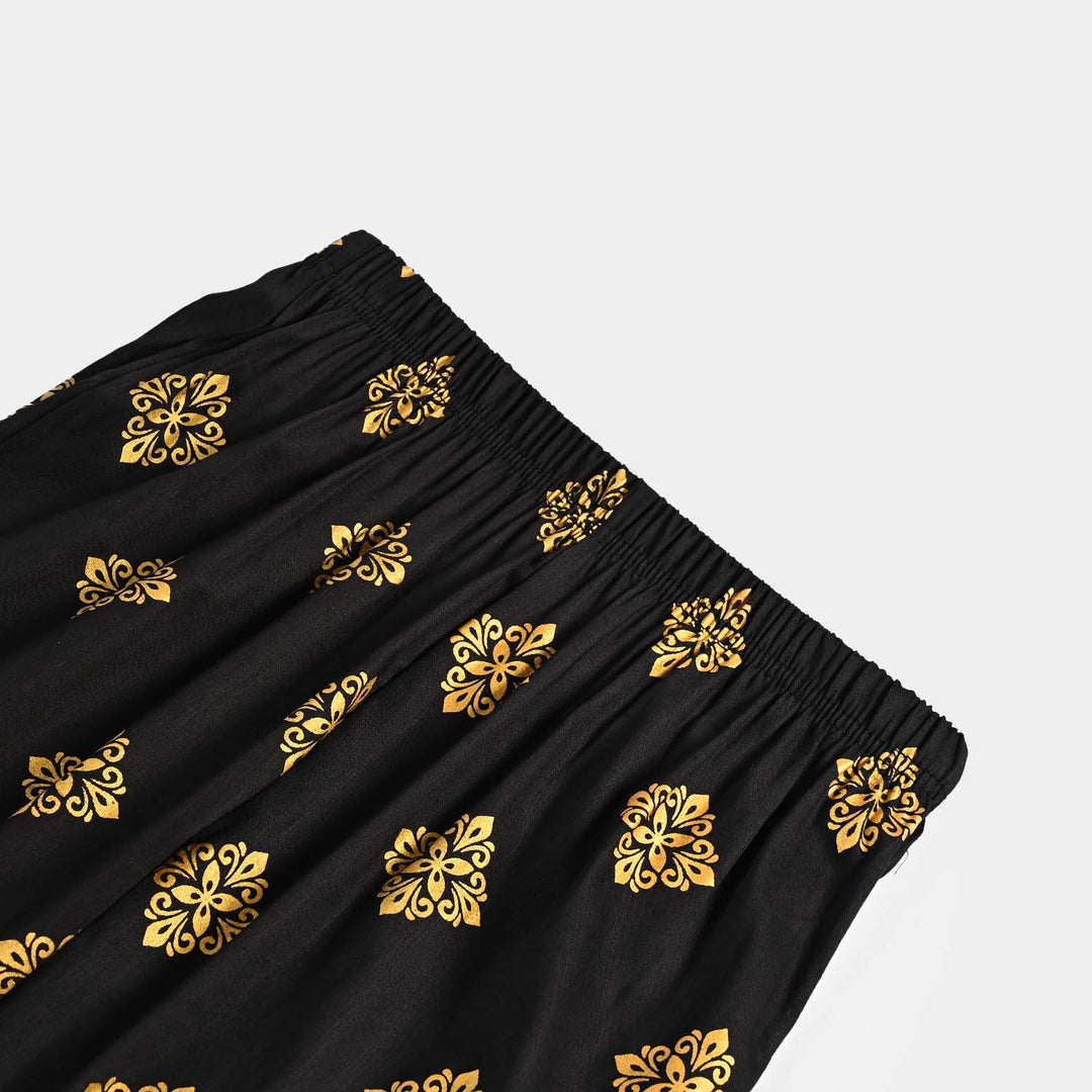 Girls Cotton Printed Pants - Black